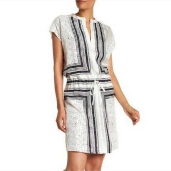Vince Scarf Print Popover Women's 100% Silk Dress in Black/White, Size XS - Picture 1 of 16